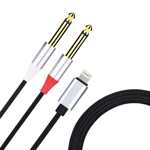 Vista 3 de Lightning a Dual 0.250 in mono estéreo Y-cable divisor Lightning a doble 1/4 pulgadas cable de audio compatible con iPhone
