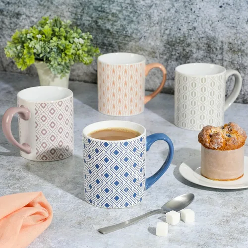 Vista 2 de Mr. Coffee Bliss - Juego de Tazas de Gres con Diseño Surtido de 4 Unidades (1 Paquete) de 20 Onzas