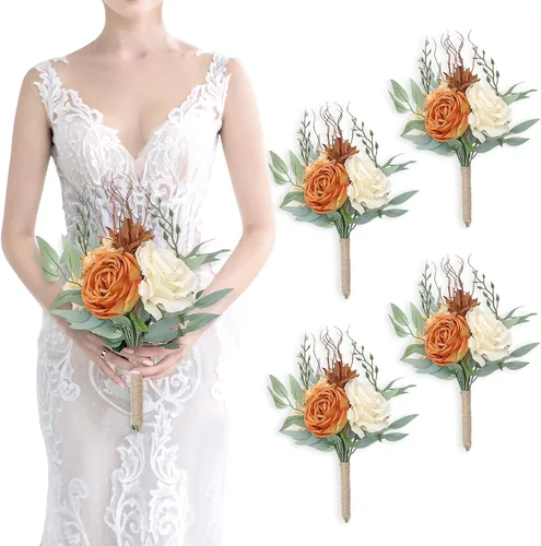 Vista 16 de Ramo de dama de honor artificial para boda, ramo de flores de seda prefabricadas de 7 pulgadas, ramo de flores pequeñas para dama de honor