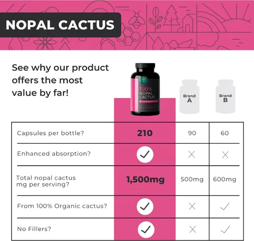 Vista 4 de Cápsulas de cactus Nopal de 1500 mg, polvo orgánico de cactus de tuna seca al sol y extracto de pimienta negra para absorción, súper suplemento