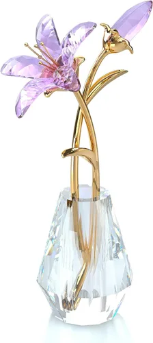 Vista 10 de Ornalrist Flores de lirio de tigre de cristal con jarrón, tallo de metal, flor de lirio azul, regalos coleccionables para mujeres, figuras florales