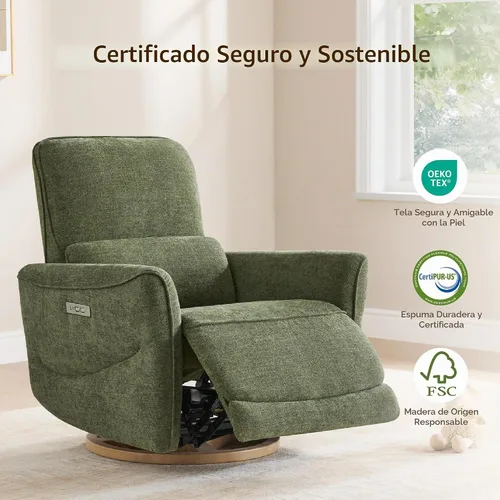 Vista 7 de CHITA Silla reclinable giratoria eléctrica, mecedora para guardería, verde