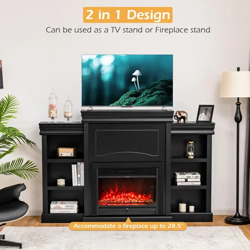 Vista 7 de Tangkula Soporte de mantel independiente de 70 pulgadas, gabinete moderno con chimenea para sala de estar, dormitorio, mesa consola de madera