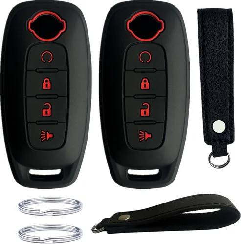 Vista 8 de Funda de llave de silicona KAWIHEN compatible con Nissan Pathfinder Rogue 2023 2024 (4 botones (sin inicio remoto), negro con rojo)