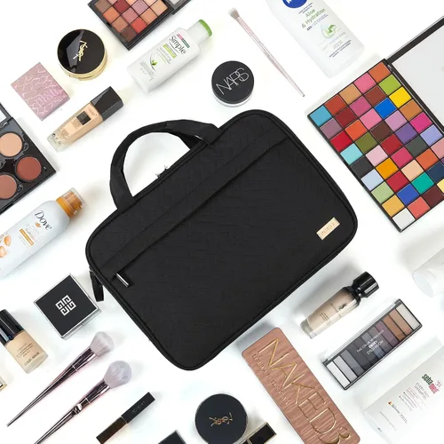 Vista 6 de NISHEL - Neceser de viaje, organizador de maquillaje portátil, bolsa de cosméticos plegable, estuche de viaje para artículos de tocador
