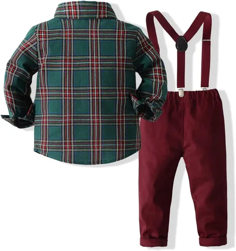 Vista 2 de Conjunto de trajes de caballero de manga larga a cuadros para niños