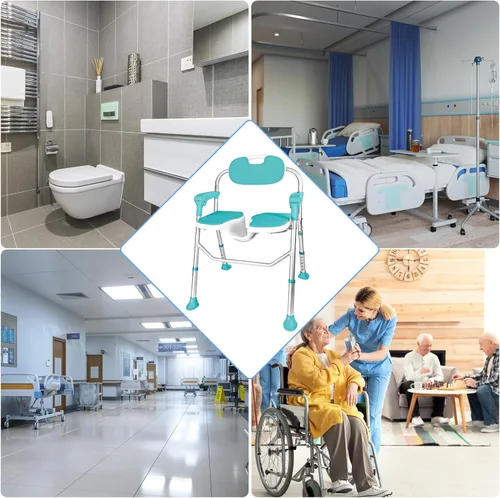 Vista 6 de Silla de ducha para ancianos y discapacitados, sillas de ducha con brazos y respaldo y cuatro ventosas, silla de ducha plegable y ajustable de 5
