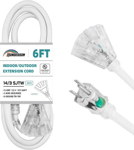 Vista 13 de Cable de extensión GFCI iluminado de 3 pies con 3 tomas de corriente, cable de extensión negro resistente SJTW 12/3 con enchufe a tierra de 3