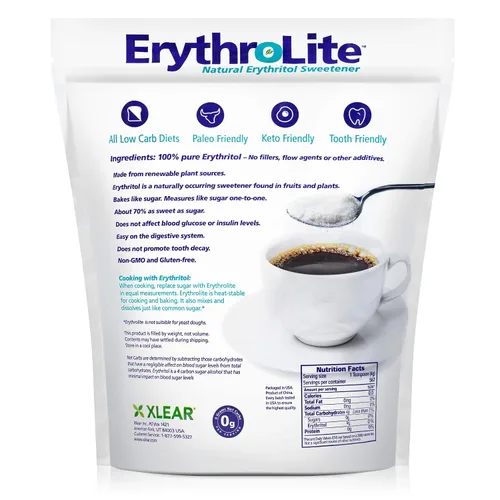 Vista 2 de Xlear Eritrolite Eritritol Sustituto del Azúcar – Edulcorante natural y orgánico de origen vegetal apto para dieta cetogénica (bolsa de 5 libras)