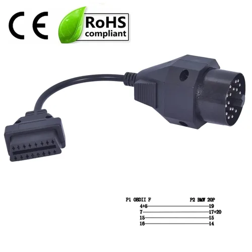 Vista 2 de 20 pin a 16 pin obd2 adaptador e36 e38 e39 al conector obd2 adaptador