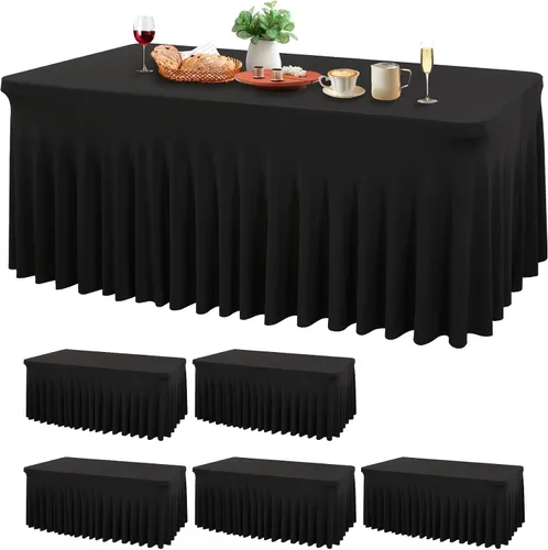 Vista 29 de Wish Care Paquete de 2 manteles de elastano elástico azul bebé para mesas rectangulares de 4 pies, manteles ajustables sin arrugas de 4 pies
