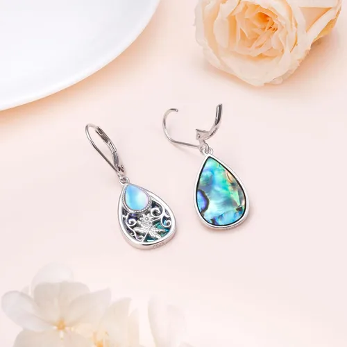 Vista 120 de Aretes colgantes de filigrana de plata de ley 925, margarita, loto, flor de rosa, piedra lunar, lágrima para mujer, nudo celta infinito, margarita