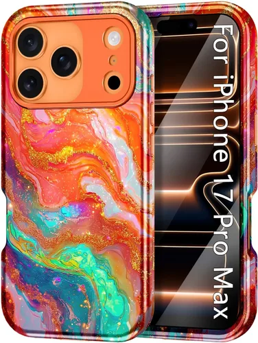 Vista 50 de Btscase Funda compatible con iPhone 17 de 6.3 pulgadas 2025, patrón de mármol 3 en 1, resistente a prueba de golpes, cuerpo completo, policarbonato