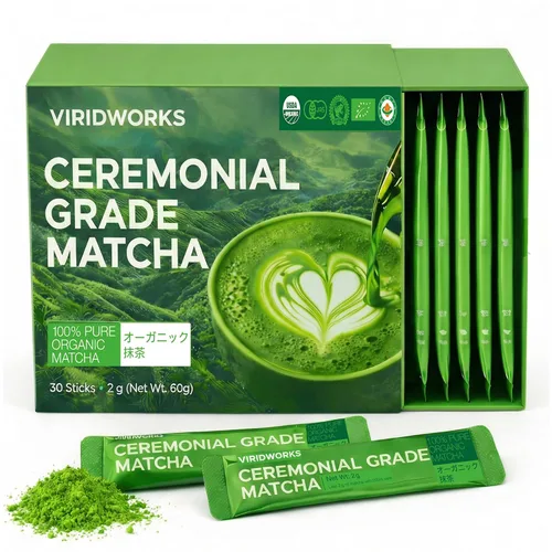 Vista 8 de Viridworks Paquetes de té verde matcha orgánico en polvo – grado ceremonial (primera cosecha de primavera) – Paquetes de una sola porción sin azúcar