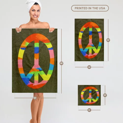 Vista 5 de 3dRose Image of Rainbow Peace Sign 11x12 Wash Cloth for Face and Body