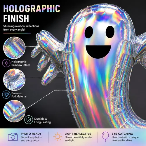 Vista 3 de Juego de 2 globos holográficos de papel de aluminio para fiesta de fantasmas espeluznantes de 28 pulgadas