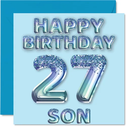 Vista 263 de Stuff4 Tarjeta de primer cumpleaños para niños, globo de fiesta con purpurina azul, tarjetas de feliz cumpleaños para niño de 1 año, nieto, hijo, 57
