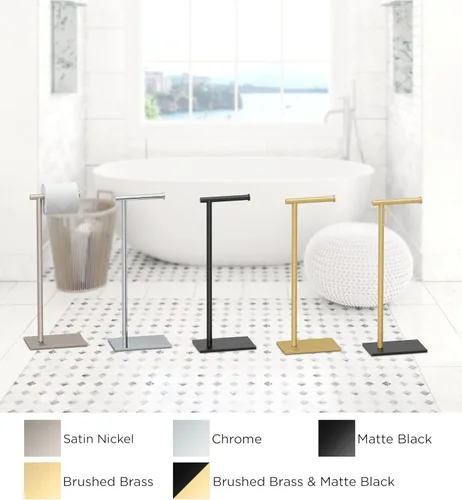 Vista 9 de Gatco 1431SN, soporte de papel higiénico independiente con base rectangular, moderno, 22.25 pulgadas, níquel satinado/soporte de papel higiénico