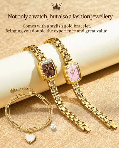 Vista 4 de OLEVS Gold Watches Women Diamond Square Elegant Ladies Dress Small Slim Thin Wrist Watch