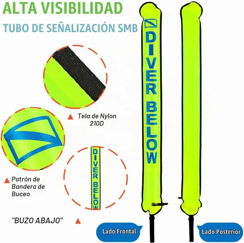 Vista 2 de Boya marcador de superficie, tubo de señal de 4 pies con tira reflectante y clip de plástico