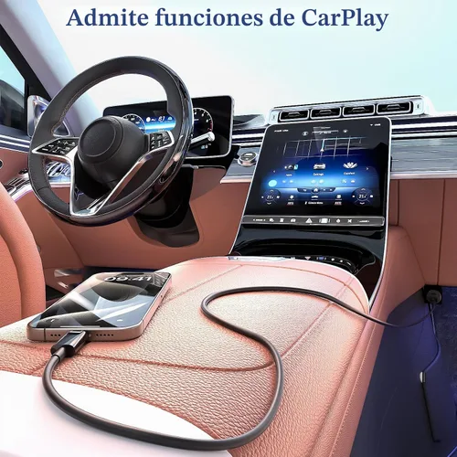 Vista 2 de Cable Carplay de coche para iPhone 17/16/15, iPhone 17/16/15Pro 17/16/15 ProMax 17/16/15 Plus, cable USB A a USB C para Apple Carplay, cargador
