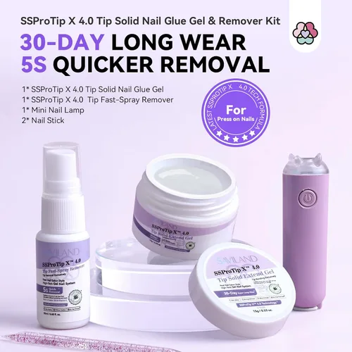 Vista 2 de Kit de pegamento de uñas sólido en gel Saviland y removedor de pegamento de uñas: luz UV para uñas, herramientas completas para uñas postizas