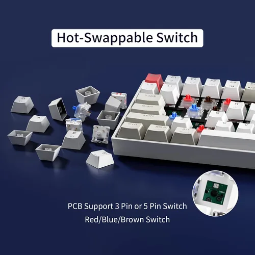 Vista 4 de Newmen GM1000 96% teclado mecánico para juegos Bluetooth inalámbrico2.4Gteclado USB C con cable, teclado mecánico compacto retroiluminado RGB