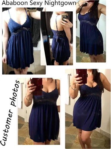Vista 4 de Ababoon - Ropa de dormir modal de encaje para mujer, camisón babydoll con cuello en V