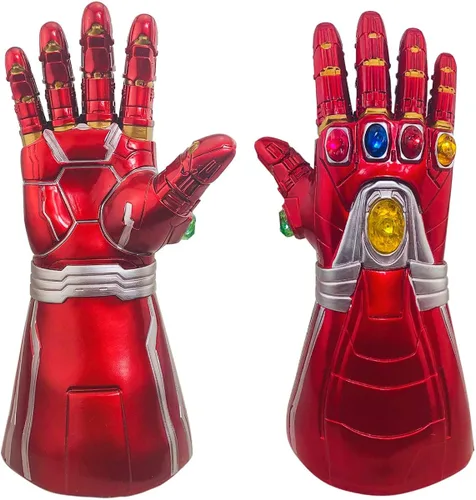 Vista 2 de Iron Man - Guante de guantelete infinito con luz LED de piedra infinita con gema magnética extraíble para adultos Rojo