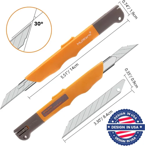 Vista 2 de Mulwark Juego de Cuchillo Utilitario Retráctil de Caja de 11 Piezas - Cuchillo de Artesanía Resistente con 10 Cuchillas de Corte de 9 mm de 30