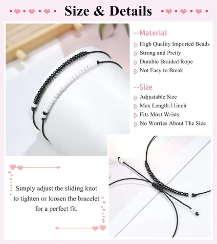 Vista 4 de UNGENT THEM - Pulseras Pinky Promise para parejas o mejores amigos juego de pulseras para relaciones a distancia bisutería de regalo para mujeres