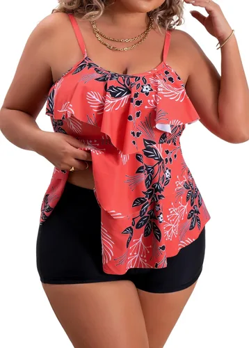 Vista 14 de B2prity Traje de baño tankini de talla grande para mujer, con control de 01