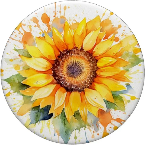 Vista 3 de PopSockets PopGrip estándar de girasol de acuarela
