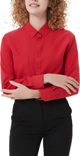 Vista 9 de Camisa con botones para mujer de manga larga Oxford camisa de algodón de corte clásico, blusa de trabajo resistente a las arrugas