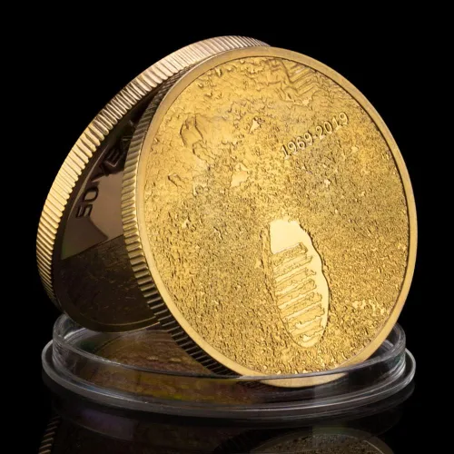 Vista 5 de Moneda Apolo Apolo Aniversario Humanos Primer Aterrizaje Monedas Conmemorativas Oro