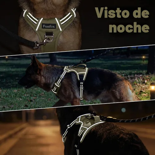 Vista 7 de Funfox Arnés para perro sin tirones, arnés de chaleco ajustable para mascotas, material súper suave con mango vertical, fácil control, paseo Verde