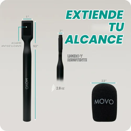 Vista 4 de Movo WMX-HM - Mango de micrófono inalámbrico para entrevistas, adaptador de mano para DJI Mic, RODE Wireless GO y más, incluye bandera de micrófono