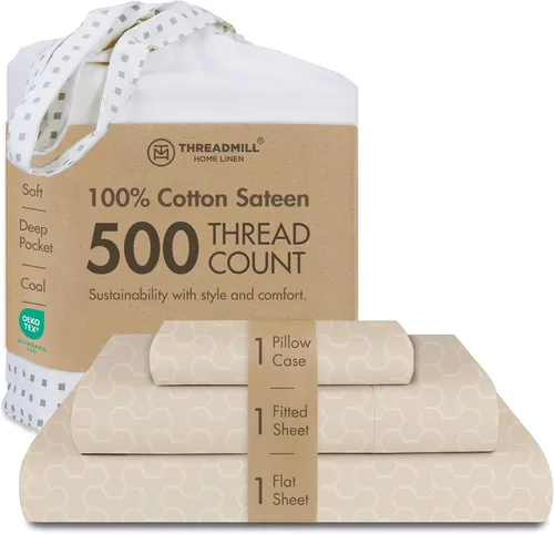 Vista 42 de Threadmill - Sábanas de algodón de lujo para hotel, tamaño King, 100% algodón, 500 hilos con bolsillo profundo, ajuste cómodo, suaves y frescas