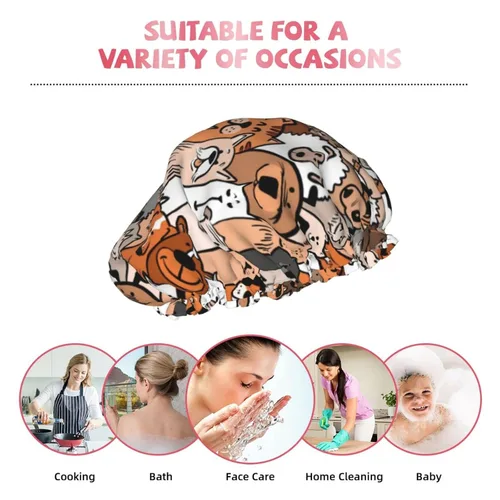 Vista 7 de Doodle - Gorro de ducha de perros y gatos para mujer, doble capa impermeable, sombrero de ducha grande diseñado para todos los cabellos
