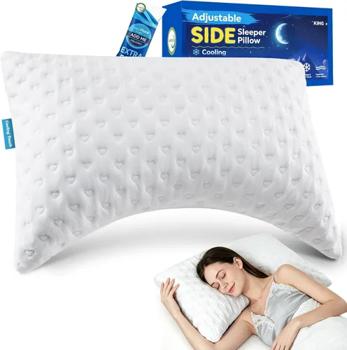 Vista 12 de Almohadas para dormir de lado para comodidad de cuello y hombros, diseño ergonómico de media luna curvada, espuma viscoelástica triturada ajustable