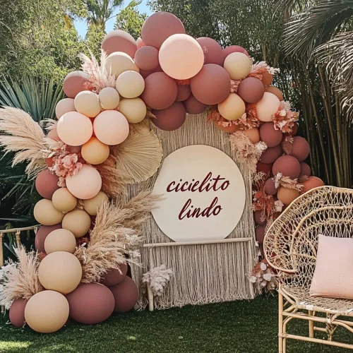 Vista 3 de Boho Balloons Guirnalda de Globos Rosa Nude Doble Relleno Crema Mate Rosa Dusty Kit de Arco de Globos para Cumpleaños Baby Showers, Bodas Desnudo