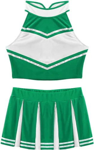 Vista 3 de YiZYiF Conjunto de disfraz de animadora para mujer, minifalda plisada, sexy, para colegiala