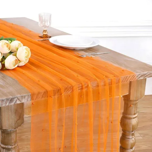 Vista 28 de LuoluoHouse Camino de Mesa de Perla para Centros de Mesa de Boda: Camino de Mesa de Perla de 10 pies, Decoración de Mesa de 29x120 Pulgadas de Tul