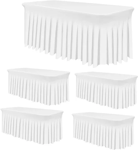 Vista 30 de TC27 - Mantel rectangular ajustable de elastano de 4 pies con falda plisada, sin arrugas, mantel rectangular para fiestas, bodas, banquetes
