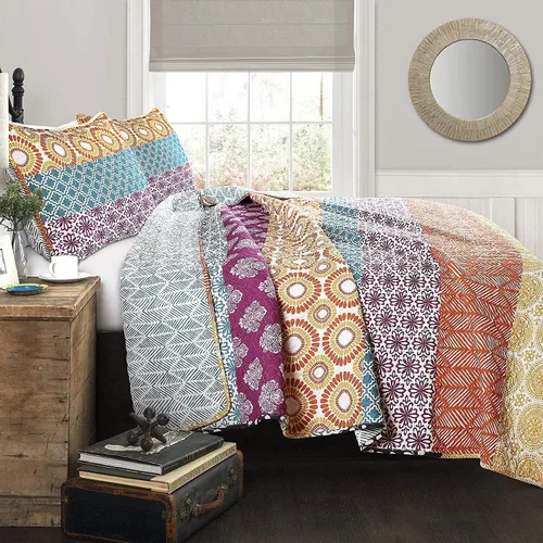 Vista 10 de Lush Decor - Juego de ropa de cama de 3 piezas, colorido diseño bohemio a rayas, reversible