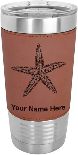 Vista 15 de LaserGram Vaso aislado al vacío de 20 onzas, estrella de mar, grabado personalizado incluido (piel sintética, gris)