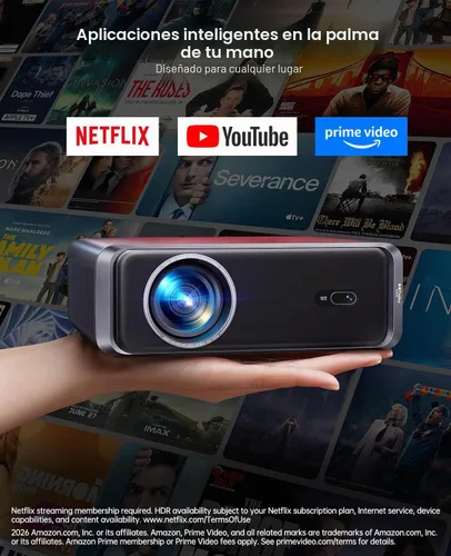 Vista 2 de [Aplicación oficial integrada/soporte 4K/compacto] Proyector inteligente con WiFi6 y Bluetooth, proyector de películas al aire libre y DoIby