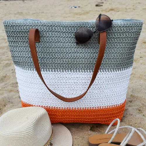 Vista 40 de Bolso grande de paja para mujer, tejido de ratán, bolso de playa de verano, a rayas