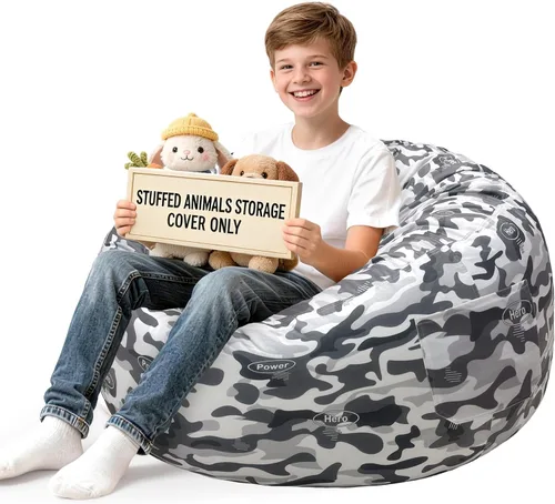 Vista 39 de Lukeight - Puf de almacenamiento de animales de peluche para niños, funda para puf de dinosaurio con cremallera para organizar la habitación