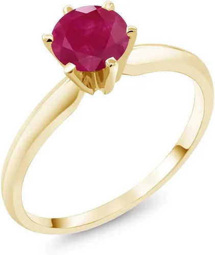 Vista 44 de Anillo de compromiso solitario con piedra preciosa redonda de oro amarillo de 14 quilates de 0.236 in para mujer Ajuste clásico de 6 puntas